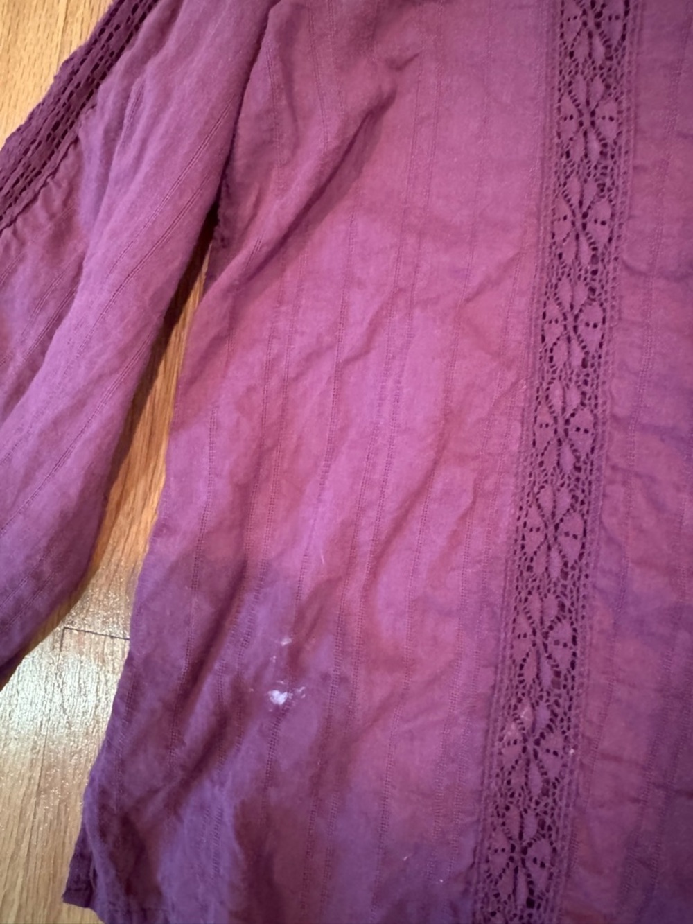 Free People Women’s Lace-Trim Long Sleeve Blouse - Deep Plum - Picture 5 of 6